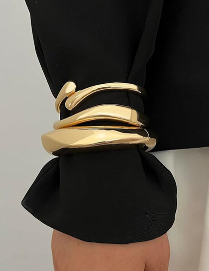 Amara™ - Sculpted Gold Bracelet Set (3-Piece) - TZ