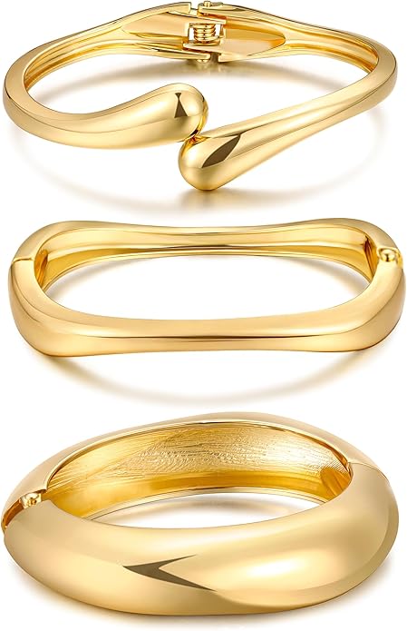 Amara™ - Sculpted Gold Bracelet Set (3-Piece) - TZ