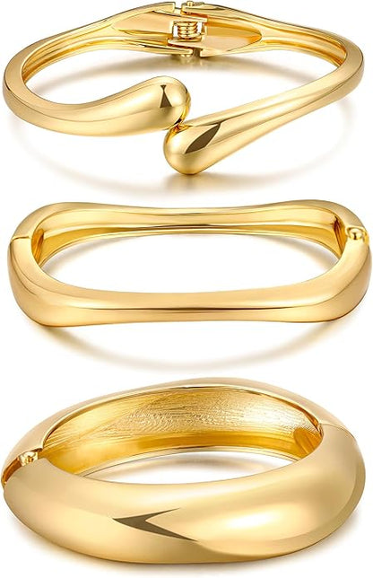 Amara™ - Sculpted Gold Bracelet Set (3-Piece) - TZ