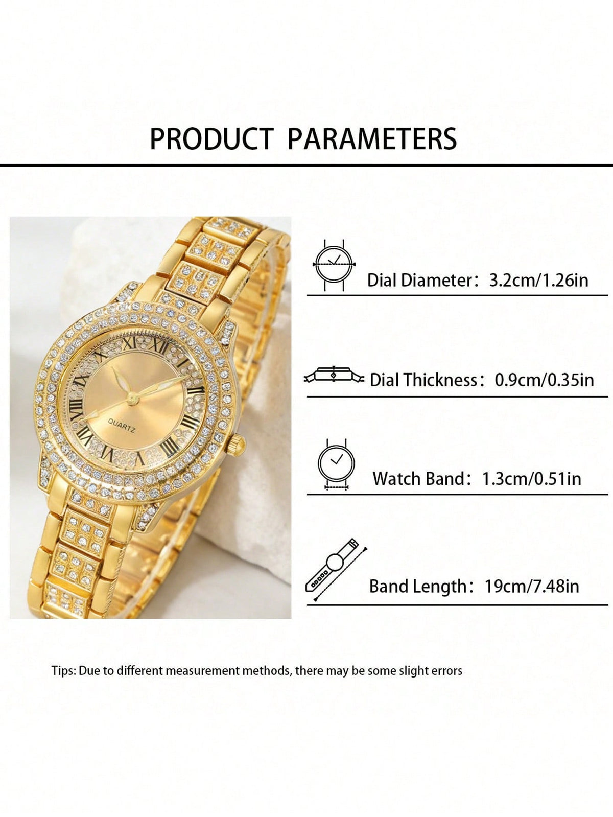 REGINA · 7-Piece Crystal Gold Watch & Jewelry Set for Women (TZ)