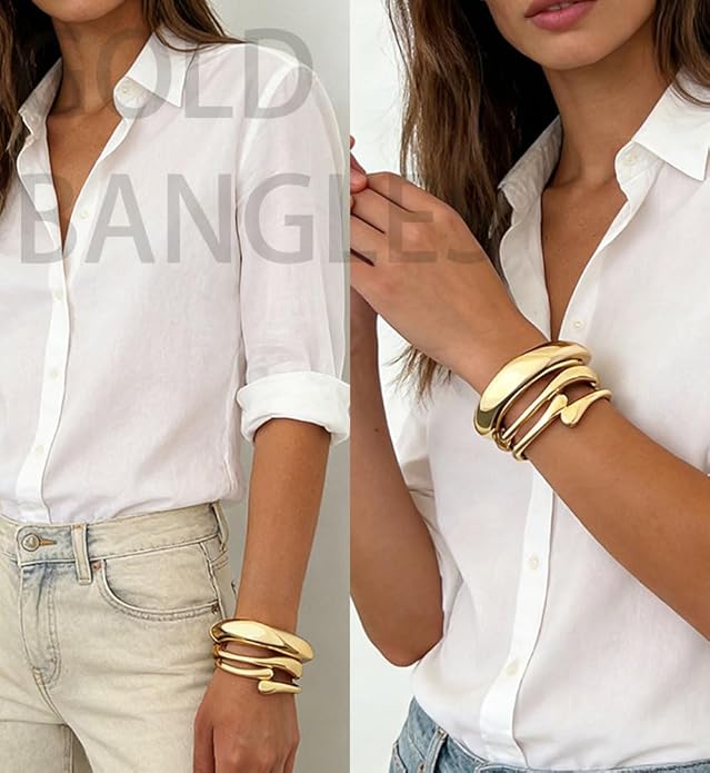 Amara™ - Sculpted Gold Bracelet Set (3-Piece) - TZ