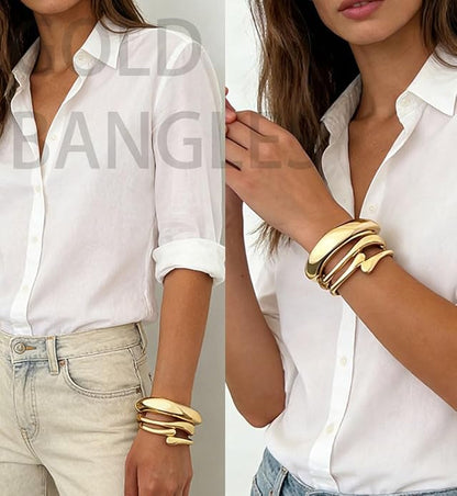Amara™ - Sculpted Gold Bracelet Set (3-Piece) - TZ